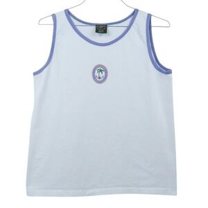 VTG Pussers West Indies Ringer Tank Top Cotton White Purple Made in USA Small